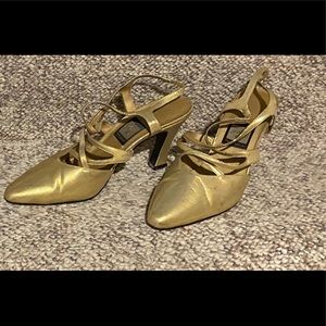 Gold satin like dress shoes